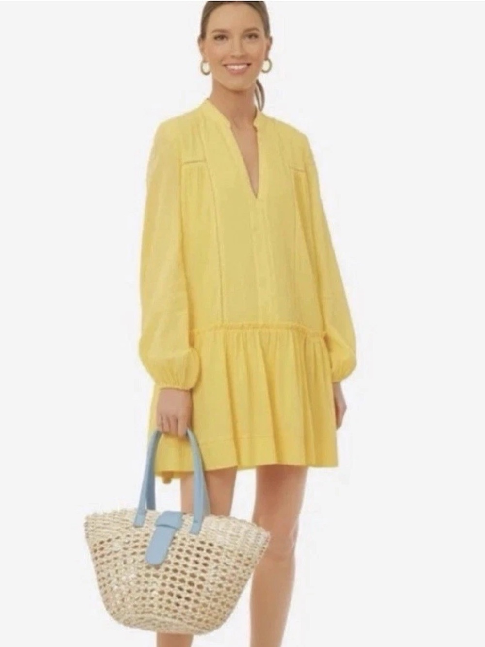 Pomander Place Ophelia Dress Gauzy with Beaded Neckline Drop Waist Yellow M